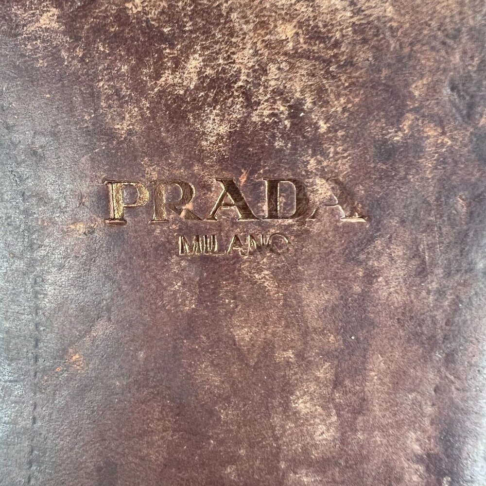 Prada Milano Men Size 9.5 Brown Perforated Leather Wingtip Derby Dress Shoes - Picture 12 of 16